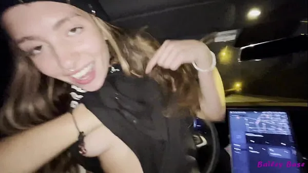Fresh Fucking Hot Date While Tesla Car Self Drives Streets At Night warm Clips