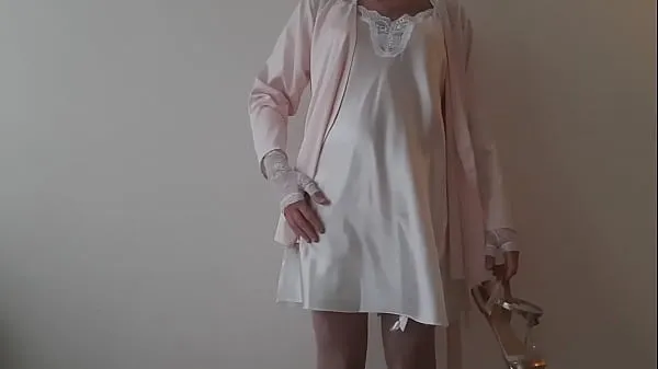 Fresh Man dressed in floral lingerie and jerks a load of sperm on it warm Clips