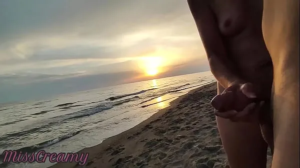 Fresh French Milf Blowjob Amateur on Nude Beach public to stranger with Cumshot 02 - MissCreamy warm Clips